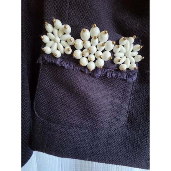 Talbots Blazer Navy Open Bead 3/4 Sleeve Old Money Cottagecore Nautical Preppy 8 - Picture 5 of 10